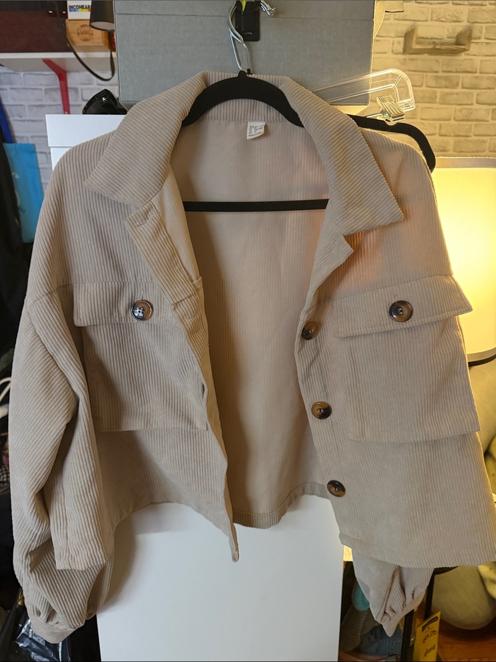 SHEIN Beige Corduroy Button-Front Jacket